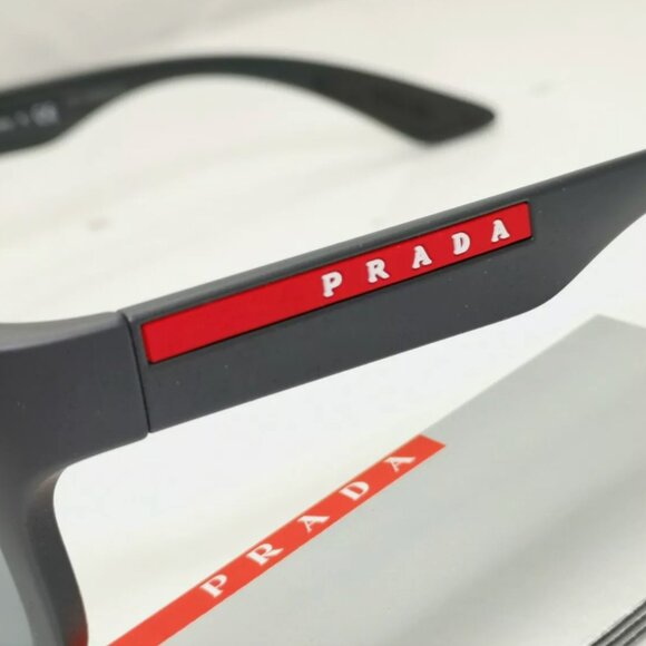 Prada Mens Grey Sunglasses Square Mirror Red Stripe - Picture 3 of 6